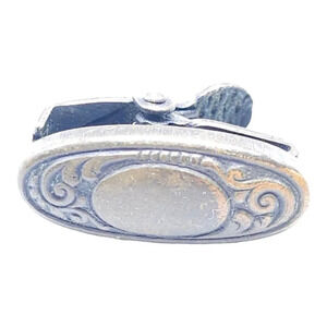Art Nouveau Men's Tie Clip Engraved Oval Shape Silver Tone Vintage